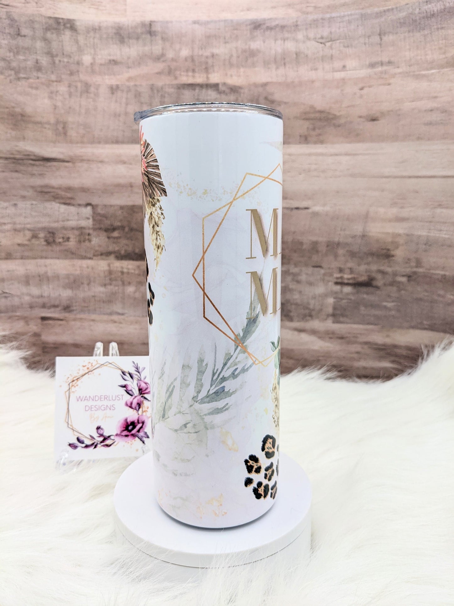 Mama Pastel Floral with Leopard Accents 20 Oz Sublimated Skinny Tumbler - Insulated Stainless