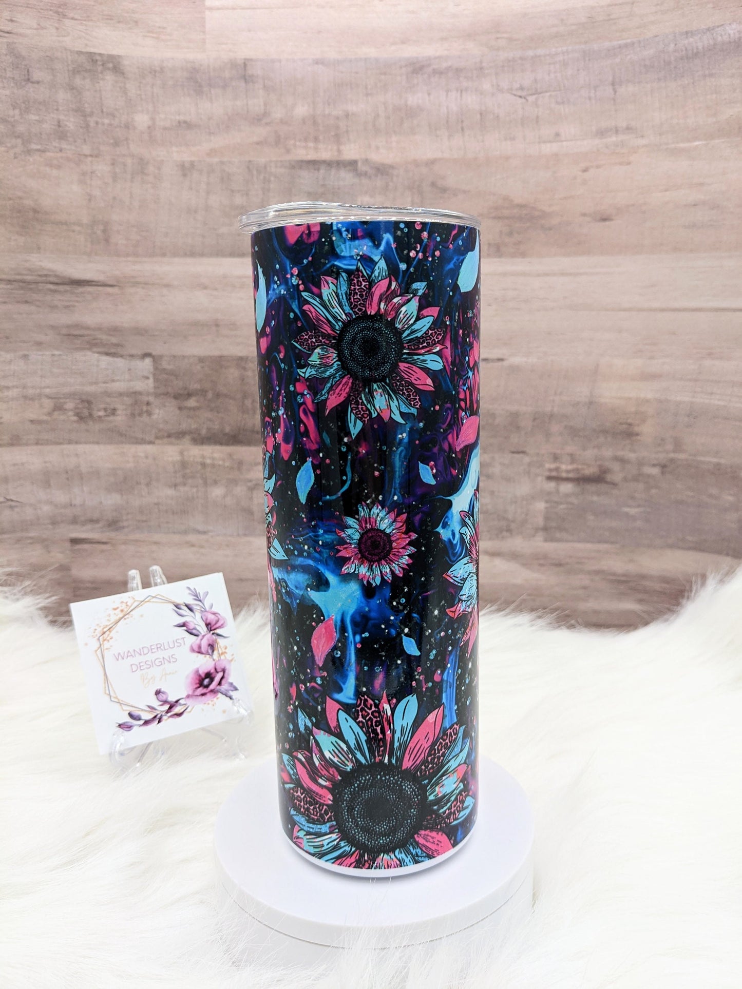 Pink, Aqua and Blue Sunflower 20 Oz Sublimated Skinny Tumbler - Insulated Stainless