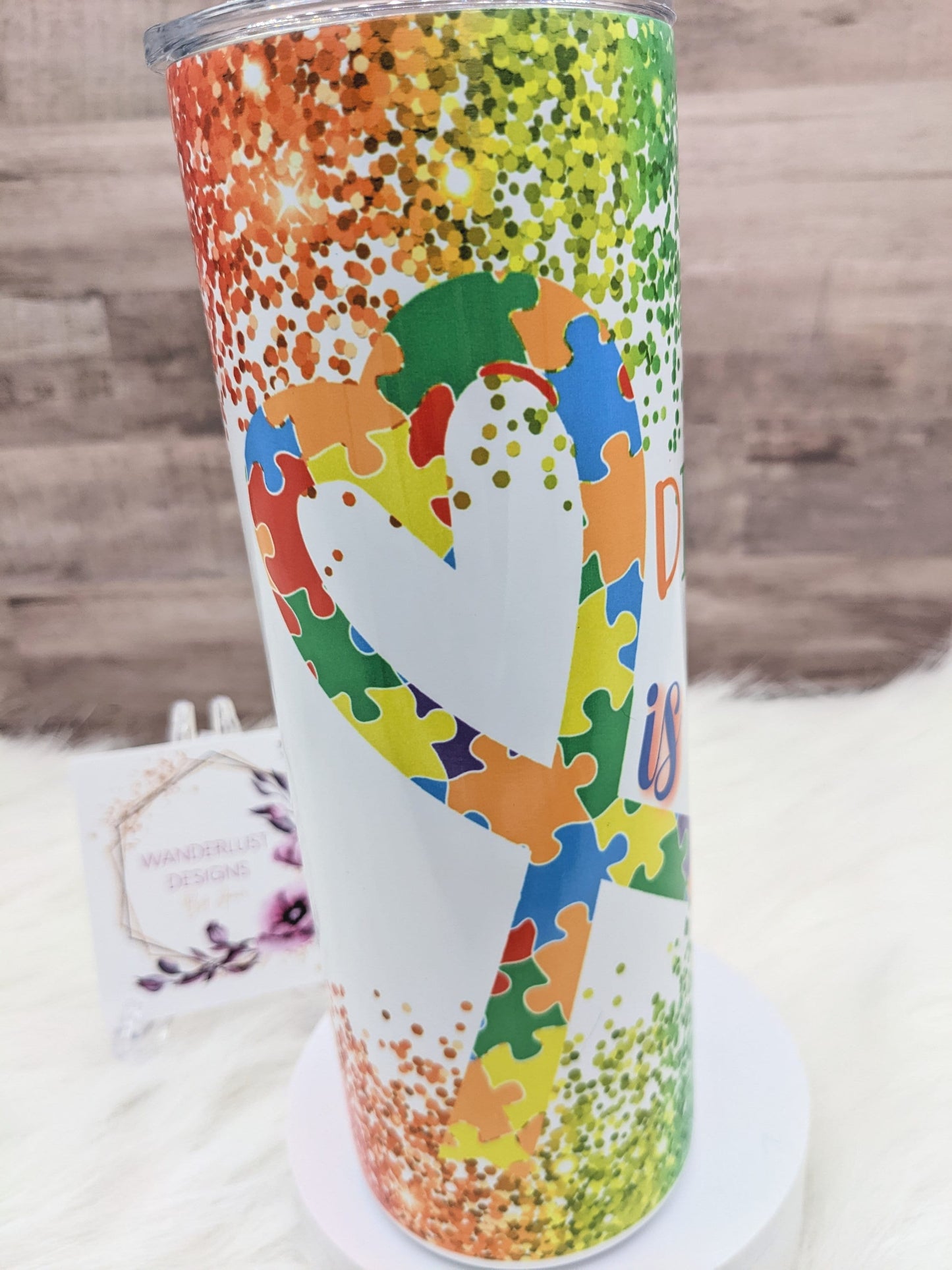 Autism Awareness Glitter Puzzle Ribbon Different is Beautiful 20 Oz Sublimated Skinny Tumbler - Insulated Stainless