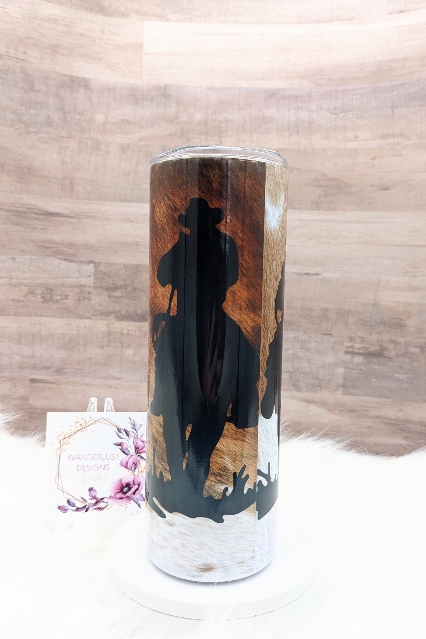 Yellowstone Dutton Ranch Cowboy with Flag Cowhide 20 Oz Sublimated Tumbler - Stainless Steel