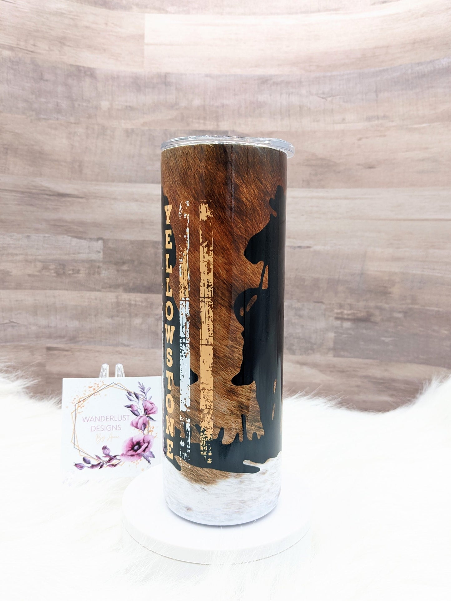 Yellowstone Dutton Ranch Cowboy with Flag Cowhide 20 Oz Sublimated Tumbler - Stainless Steel