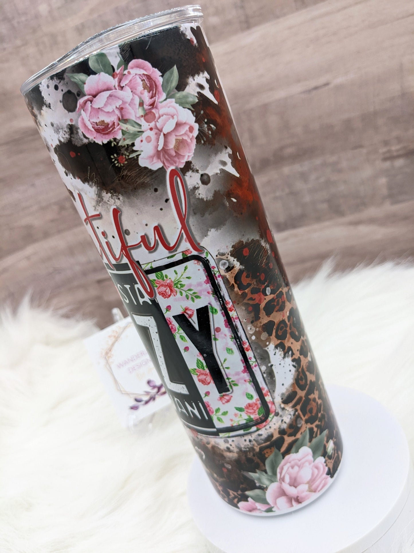 Beautiful Crazy Floral, Leopard & Cowhide Combs 20 Oz Sublimated Skinny Tumbler - Insulated Stainless