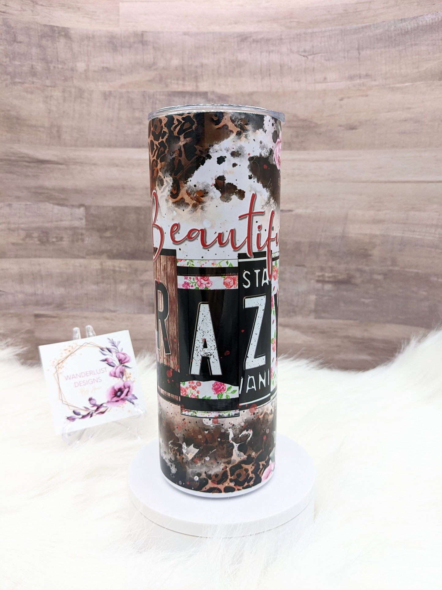 Beautiful Crazy Floral, Leopard & Cowhide Combs 20 Oz Sublimated Skinny Tumbler - Insulated Stainless