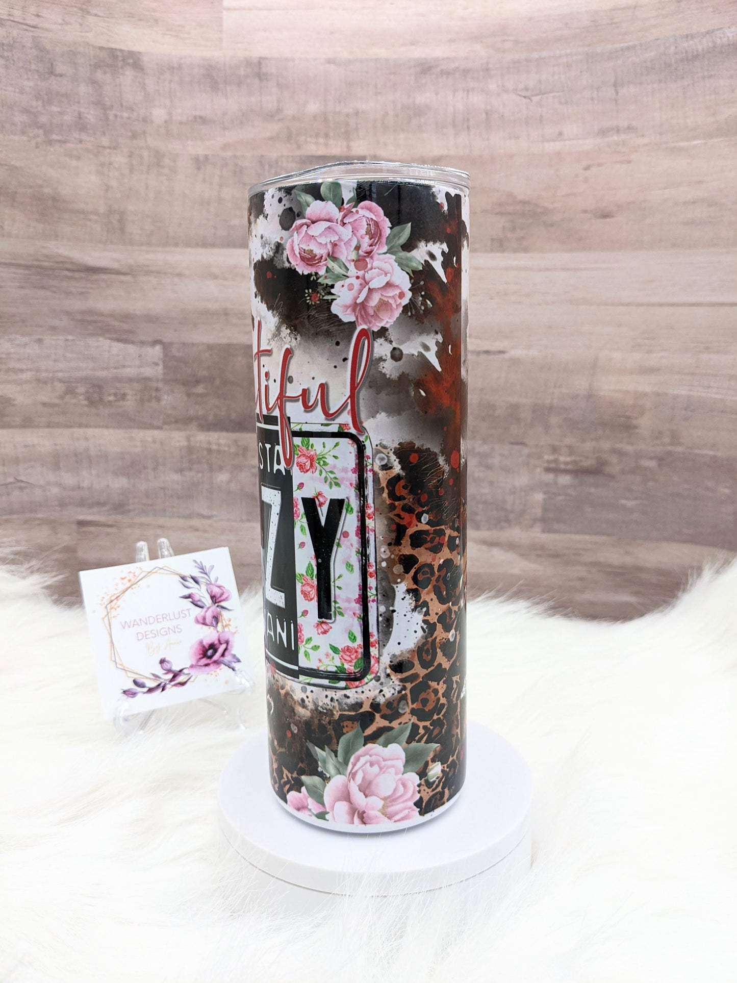 Beautiful Crazy Floral, Leopard & Cowhide Combs 20 Oz Sublimated Skinny Tumbler - Insulated Stainless