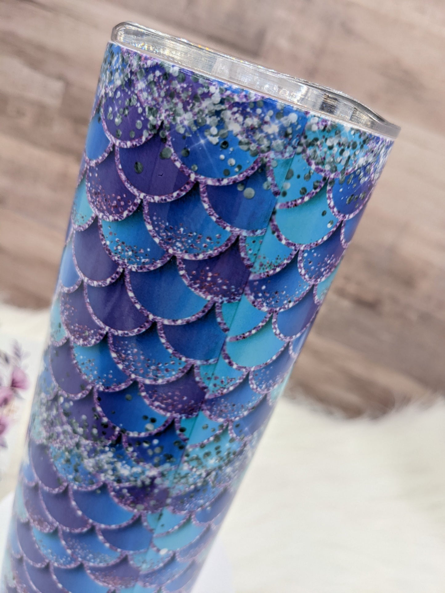 Mom Life Blue and Purple Glitter Accented 20 Oz Sublimated Skinny Tumbler - Insulated Stainless