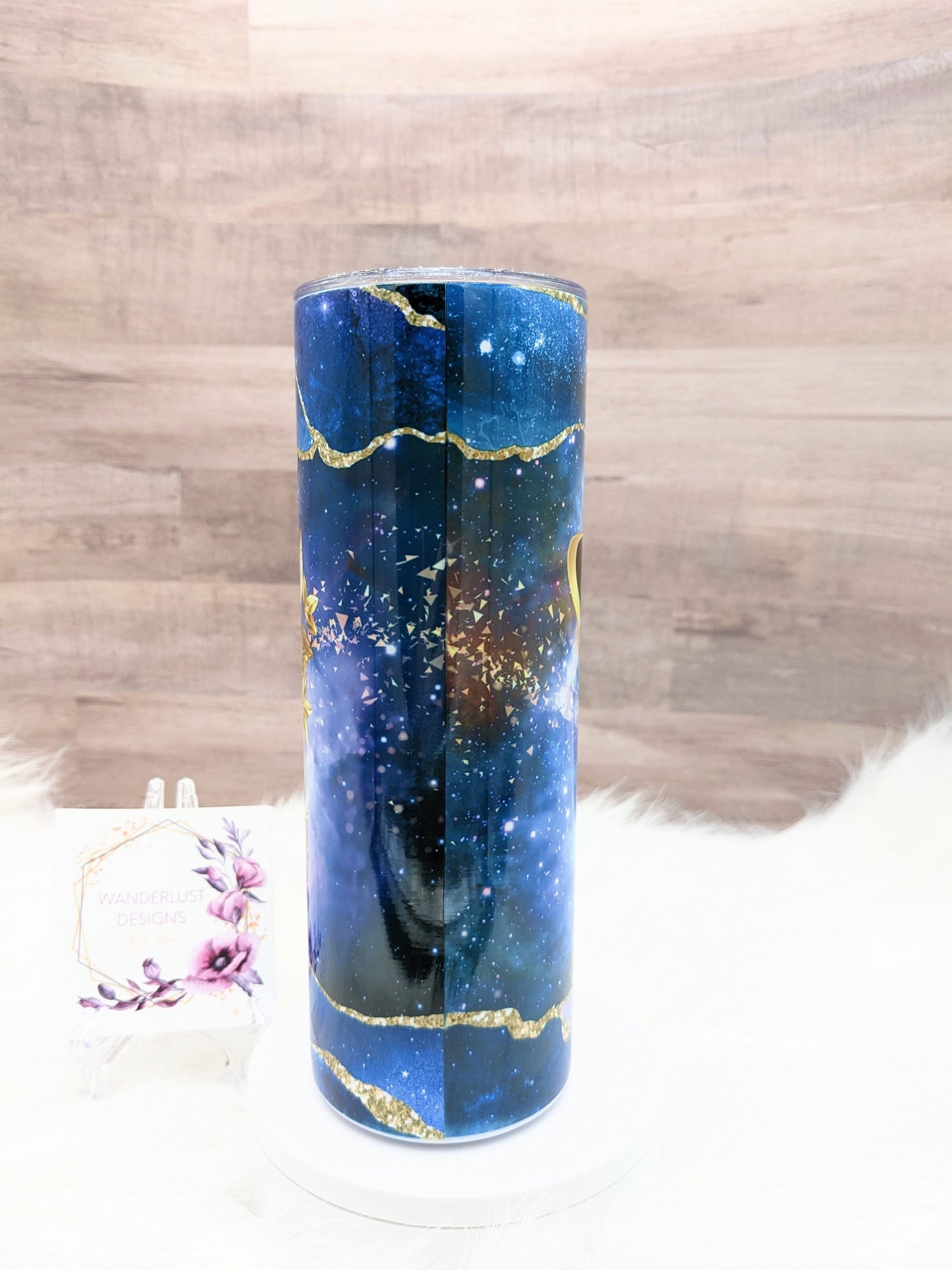 Agate Butterfly Inspirational Faith Cross Blue & Gold 20 Oz Sublimated Skinny Tumbler - Insulated Stainless