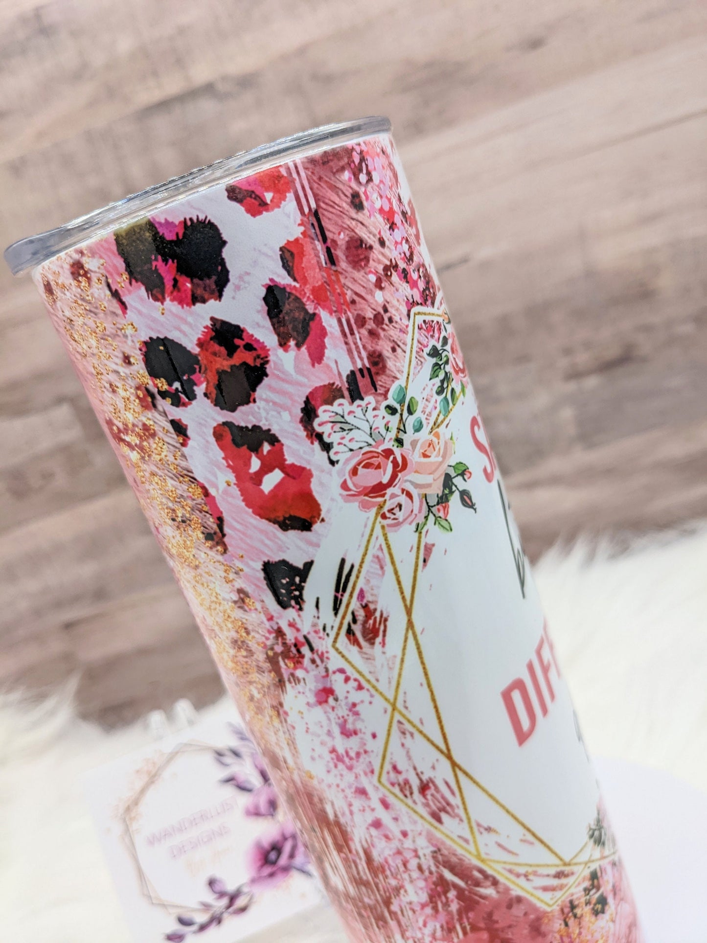 Same Bitch Different Day Floral Leopard Pink Inspirational  20 Oz Sublimated Skinny Tumbler - Insulated Stainless