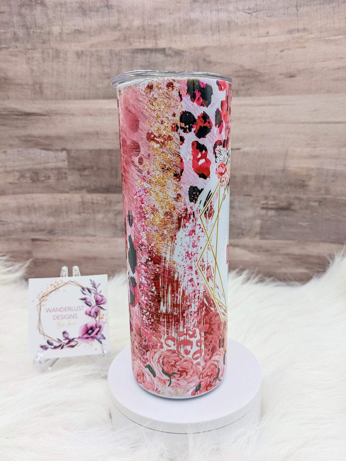 Same Bitch Different Day Floral Leopard Pink Inspirational  20 Oz Sublimated Skinny Tumbler - Insulated Stainless