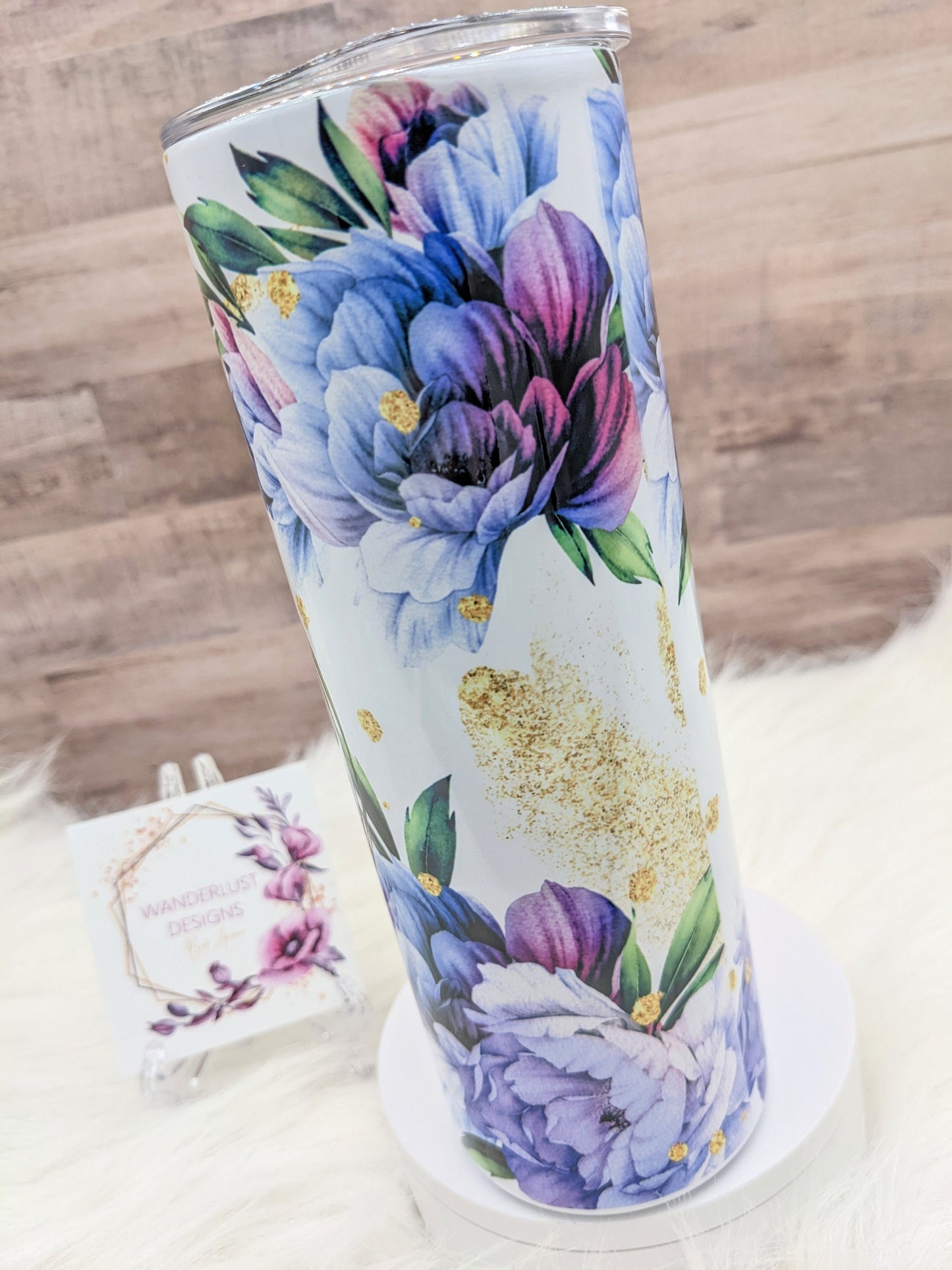 Mama Purple, Blue and Plum Floral Tumbler 20 Oz Sublimated Skinny Tumbler - Insulated Stainless