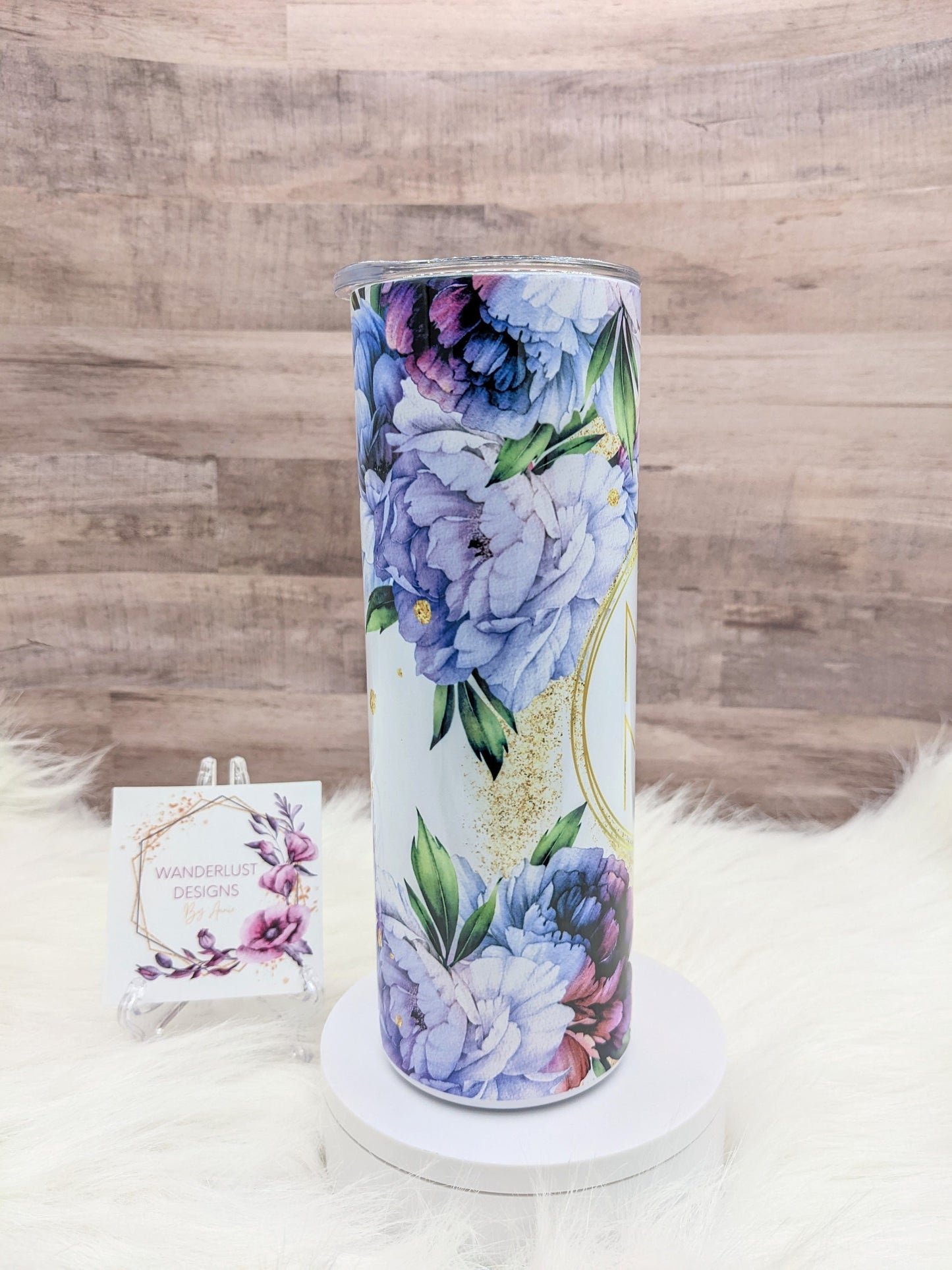 Mama Purple, Blue and Plum Floral Tumbler 20 Oz Sublimated Skinny Tumbler - Insulated Stainless