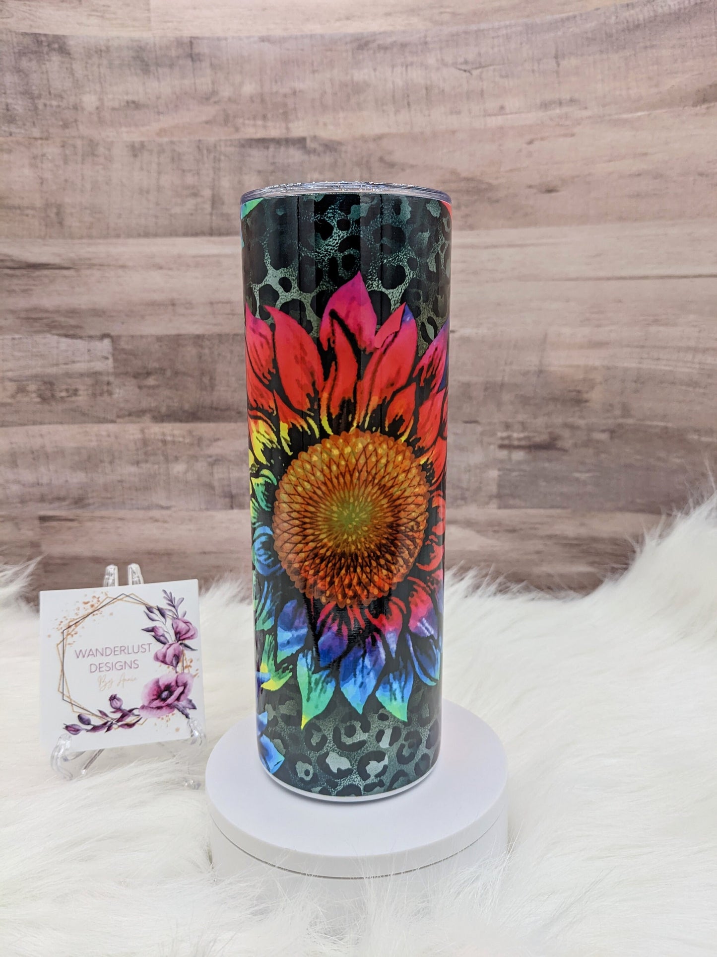 Bright Neon Sunflower Tie Dye leopard print  20 Oz Sublimated Skinny Tumbler - Insulated Stainless