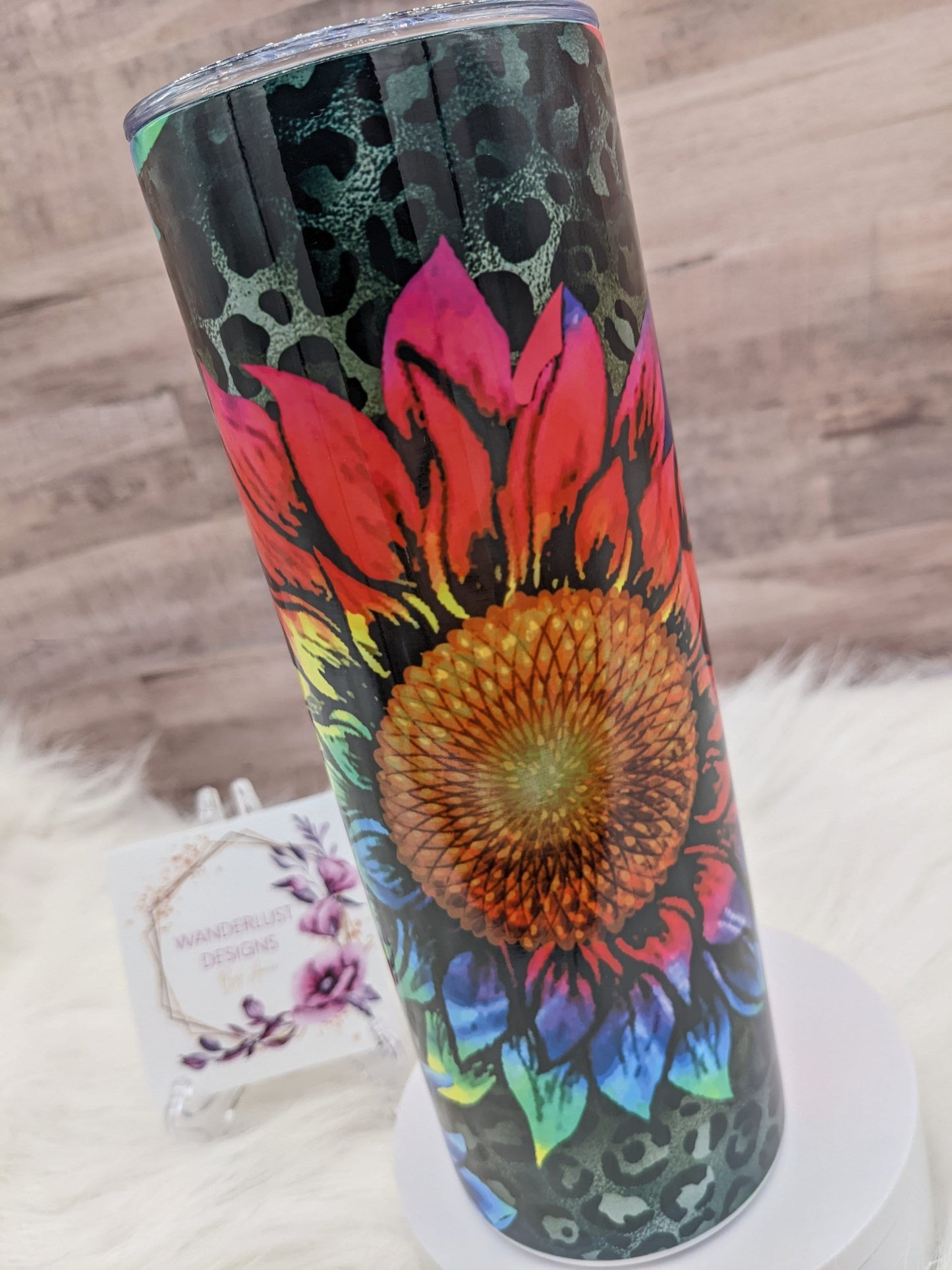 Bright Neon Sunflower Tie Dye leopard print  20 Oz Sublimated Skinny Tumbler - Insulated Stainless