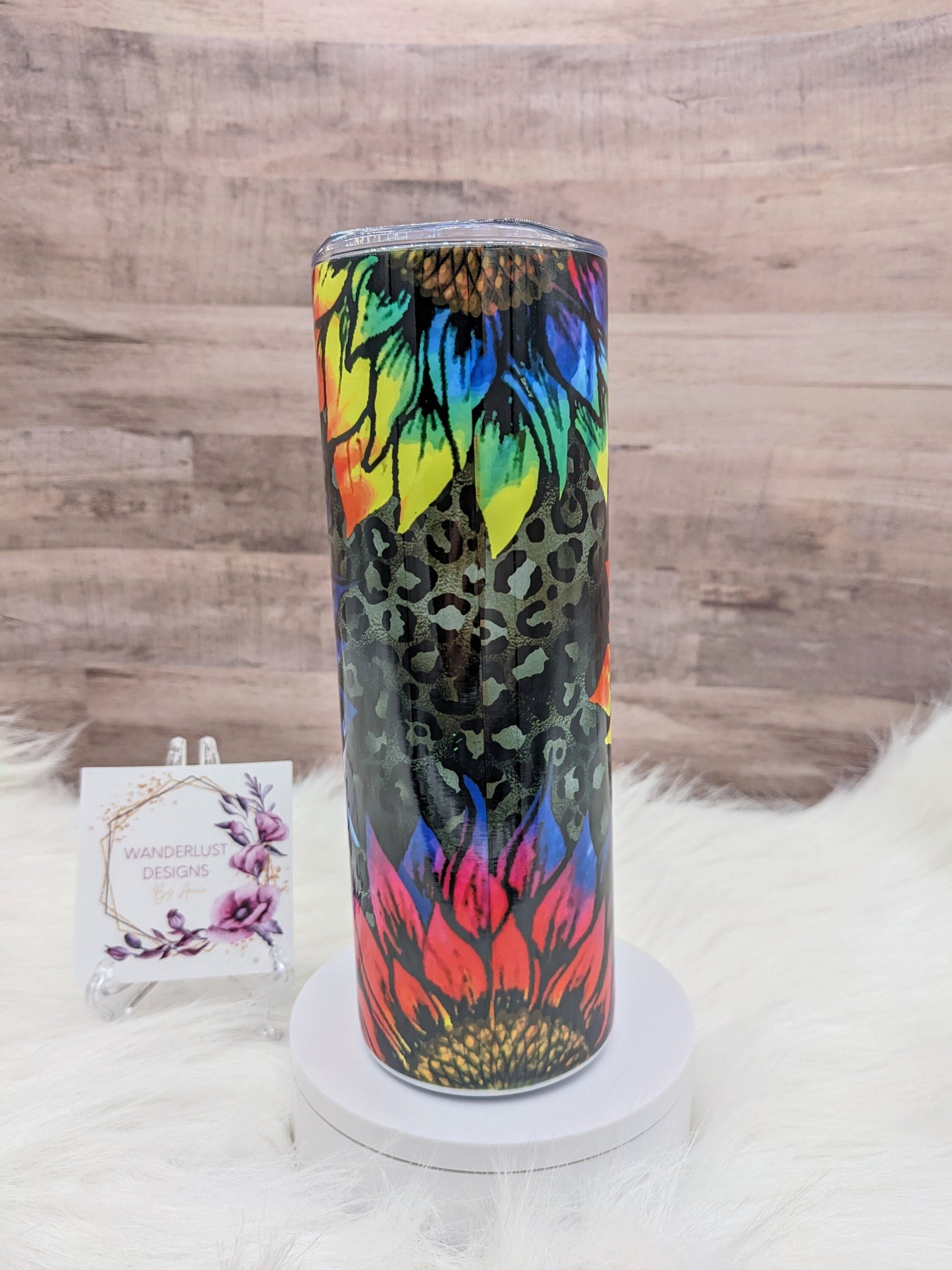 Bright Neon Sunflower Tie Dye leopard print  20 Oz Sublimated Skinny Tumbler - Insulated Stainless