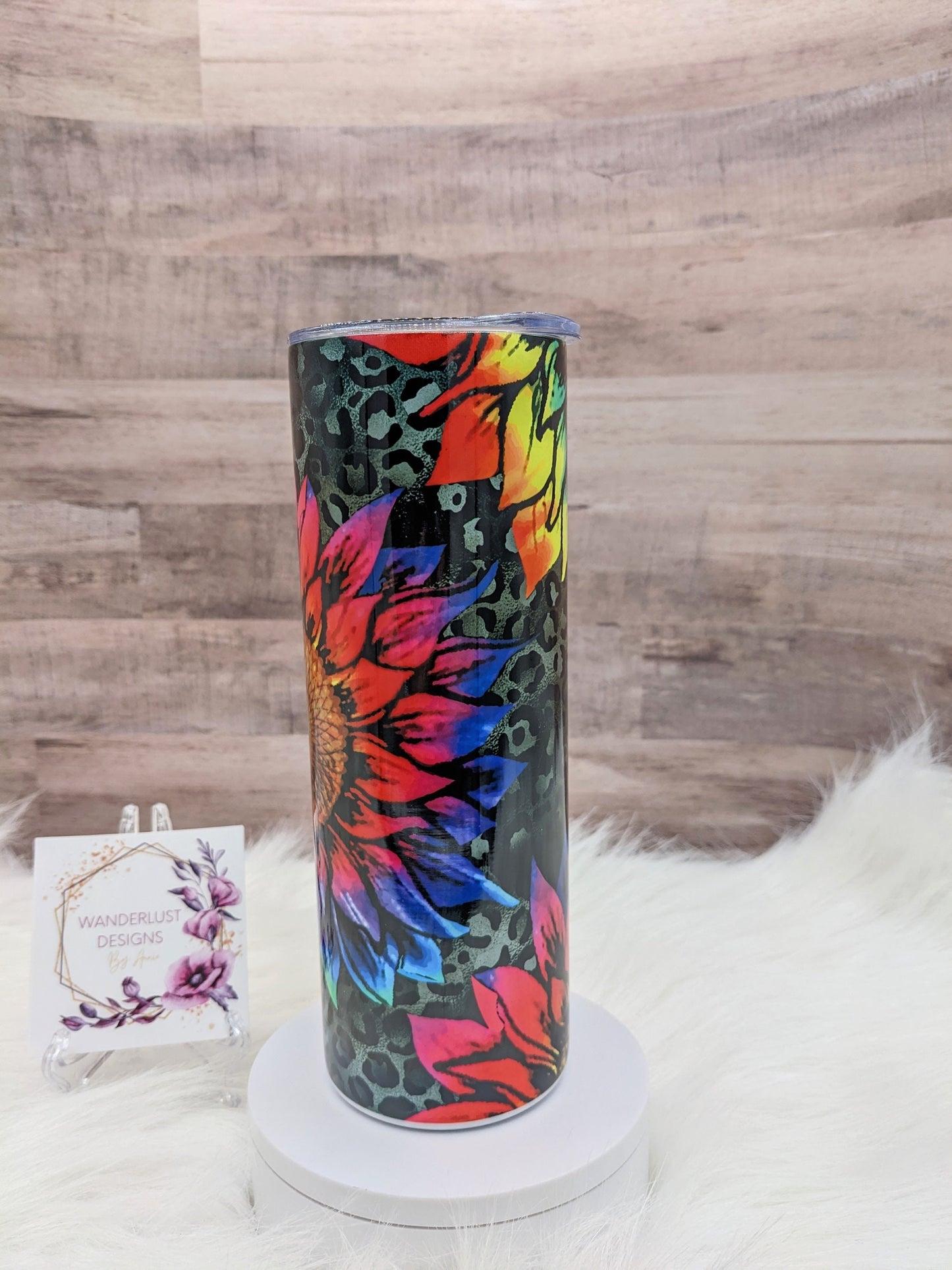 Bright Neon Sunflower Tie Dye leopard print  20 Oz Sublimated Skinny Tumbler - Insulated Stainless