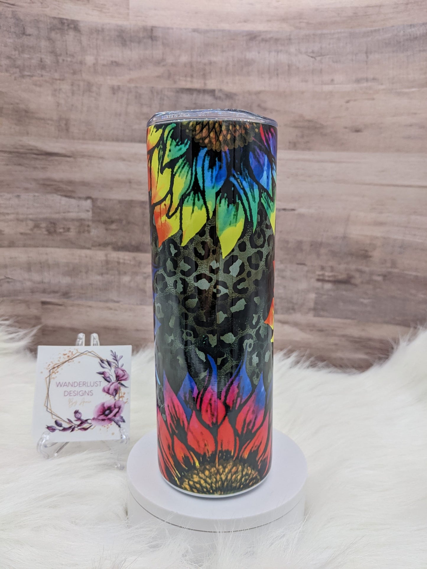 Bright Neon Sunflower Tie Dye leopard print  20 Oz Sublimated Skinny Tumbler - Insulated Stainless