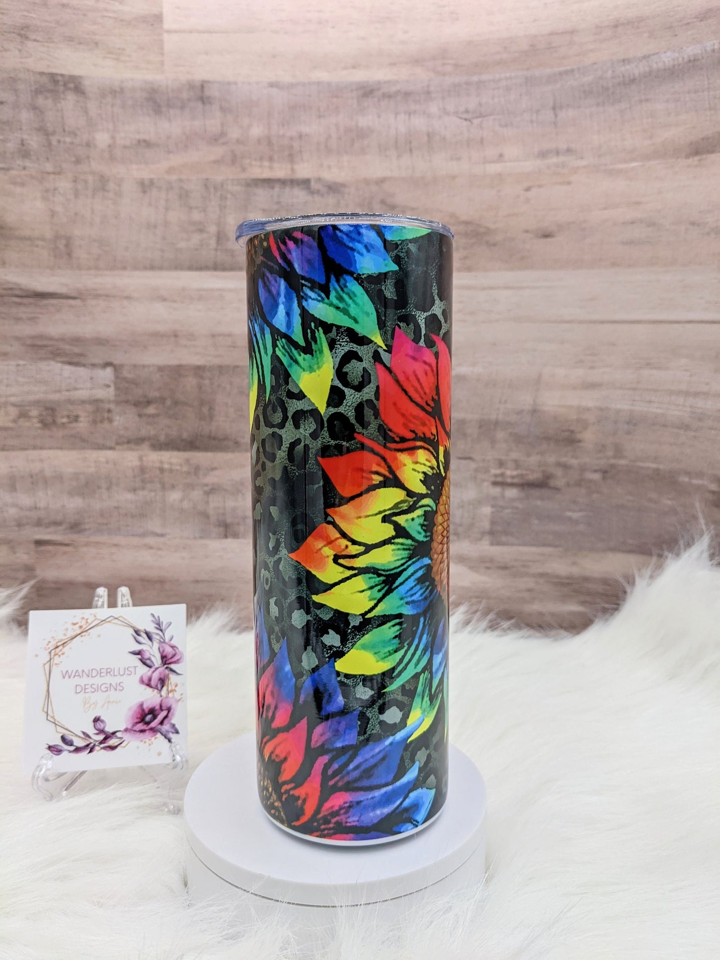 Bright Neon Sunflower Tie Dye leopard print  20 Oz Sublimated Skinny Tumbler - Insulated Stainless