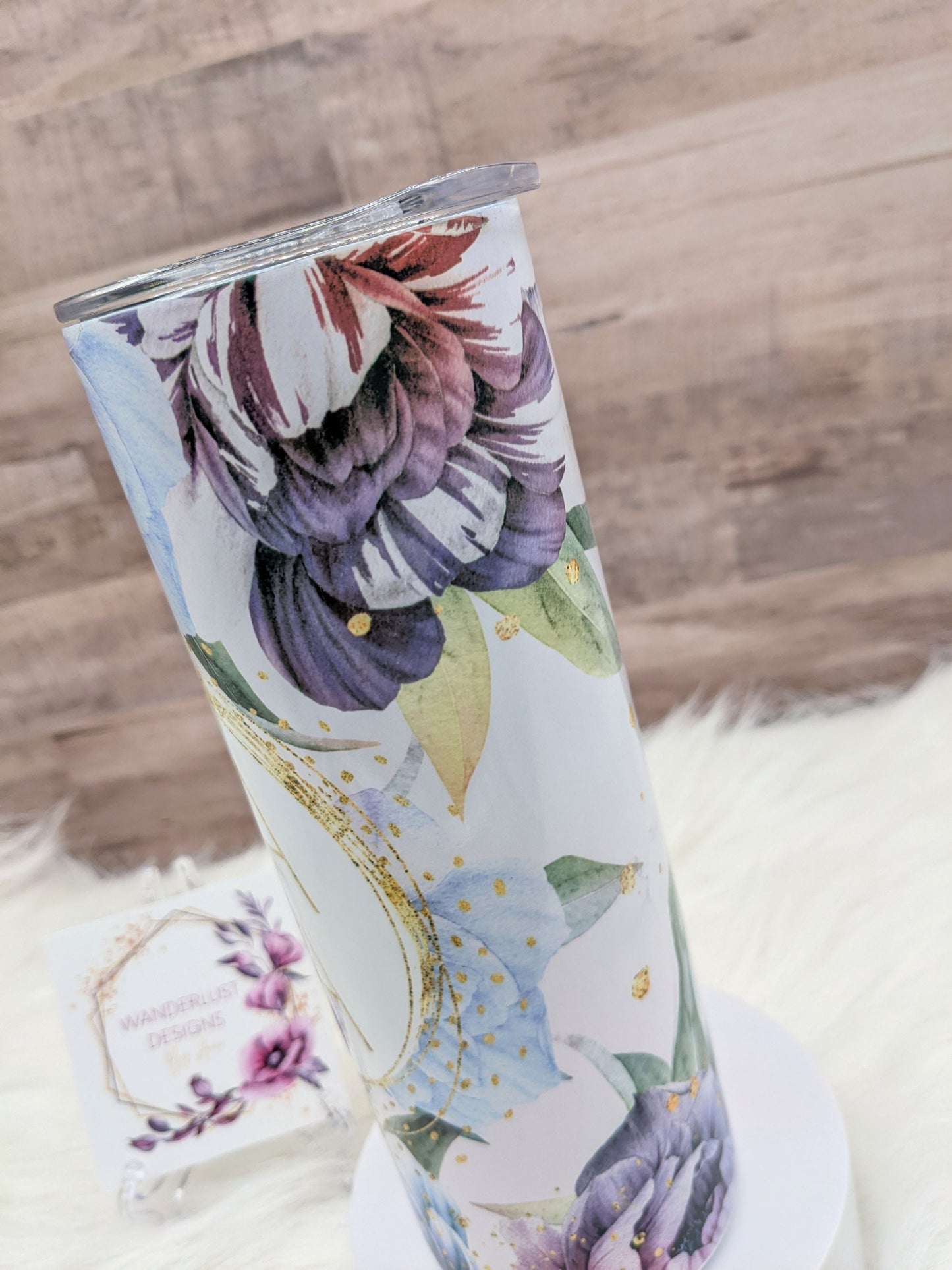 Mama Blue, Pink and Purple Watercolor Floral Tumbler 20 Oz Sublimated Skinny Tumbler - Insulated Stainless